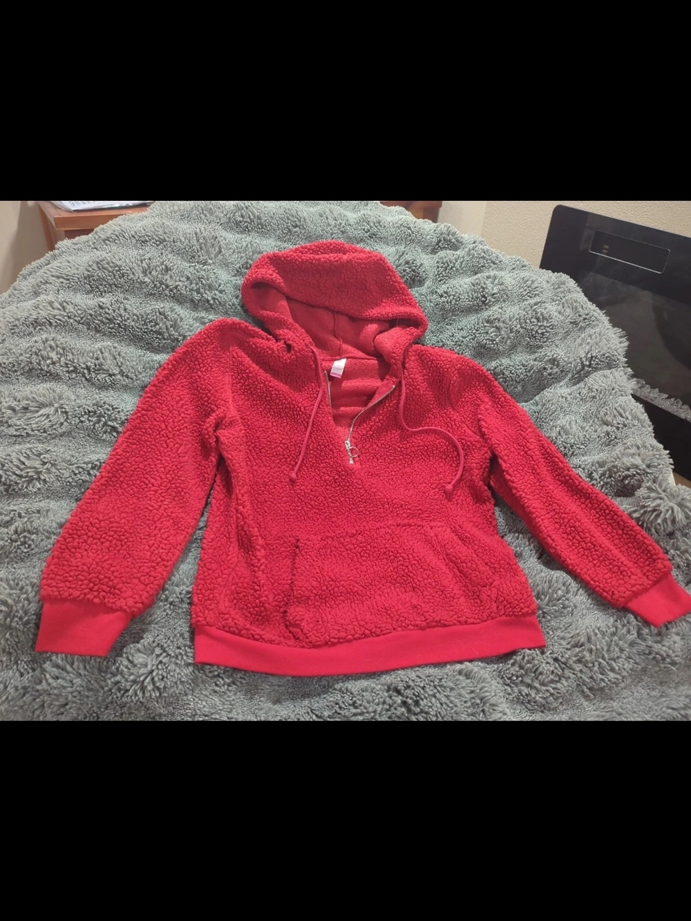 Women's Cozy Red Sherpa Quarter Zip Sweater